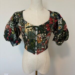 Samantha Pleet Green Floral Puff Sleeve Top